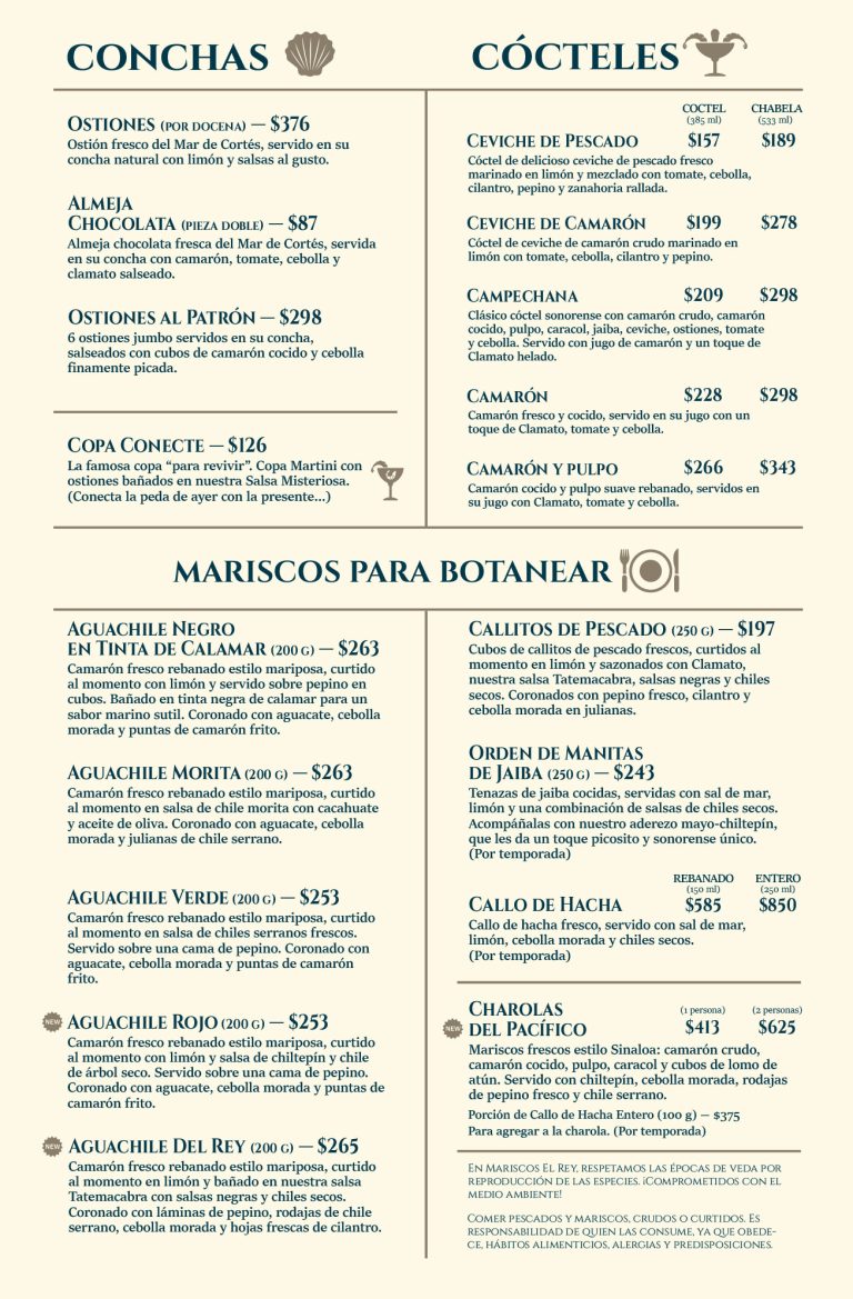 MENÚ MARISCOS EL REY 2026 texto curvas_tacos y tostadas